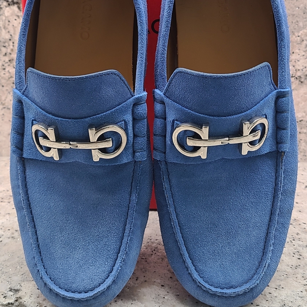 Ferragamo Grazioso Men's Loafer - Indigo Blue Suede - Picture 13 of 14